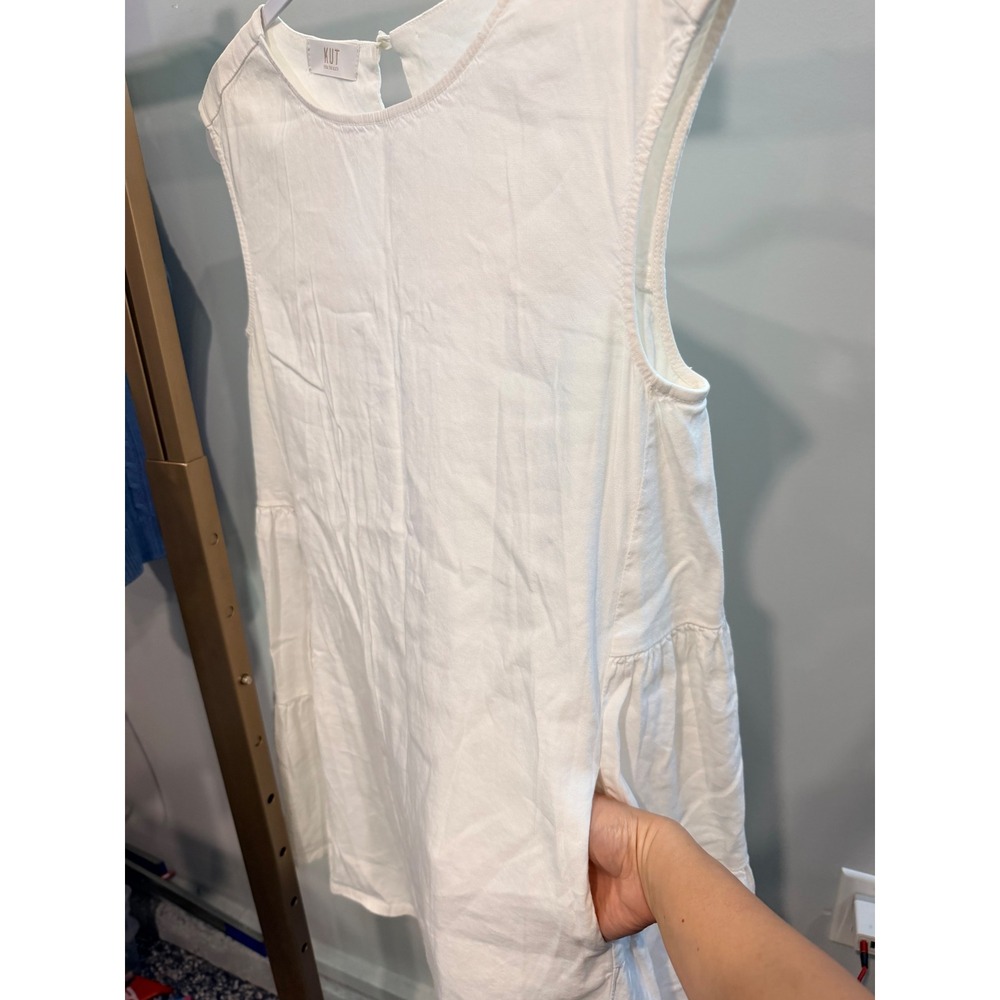 KUT from the Kloth White Sleeveless Tiered Mini Dress with Pockets Round Neck - Picture 3 of 5